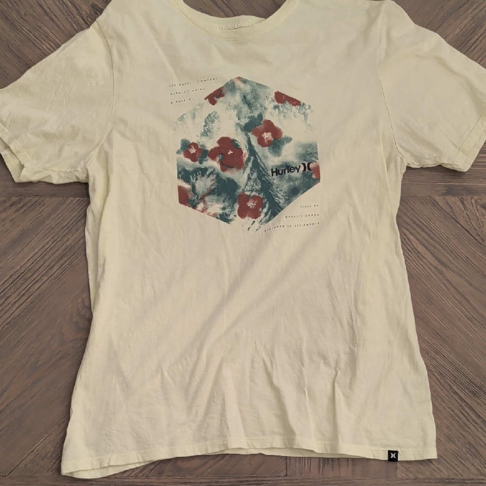 Hurley Yellow Tee with Red Floral Graphic